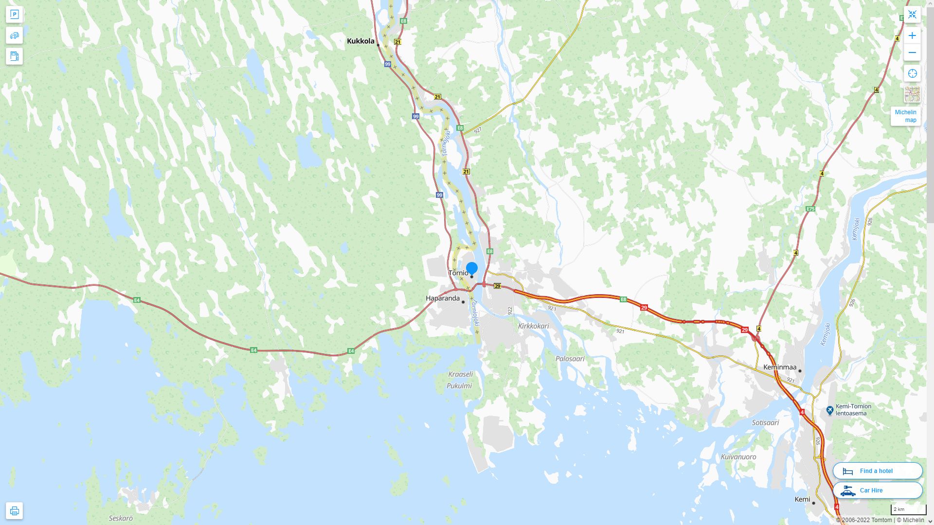 Tornio Finlande Autoroute et carte routiere